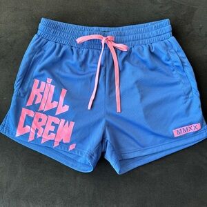 Kill Crew Muay Thai Mid Thigh Cut Blue/Pink Shorts. Womens XL